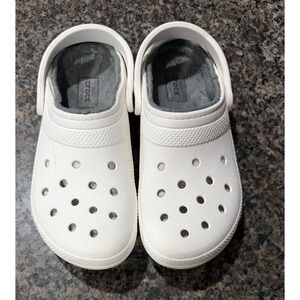 Crocs Classic Lined Clog White Grey Fuzzy Fur Slip On Mens 9 Womens 11 Shoes